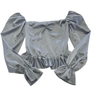 Zemeta Top Womens Small Blue Float Satin Ruffle Hem Crop Blouse‎ Dolls Kill